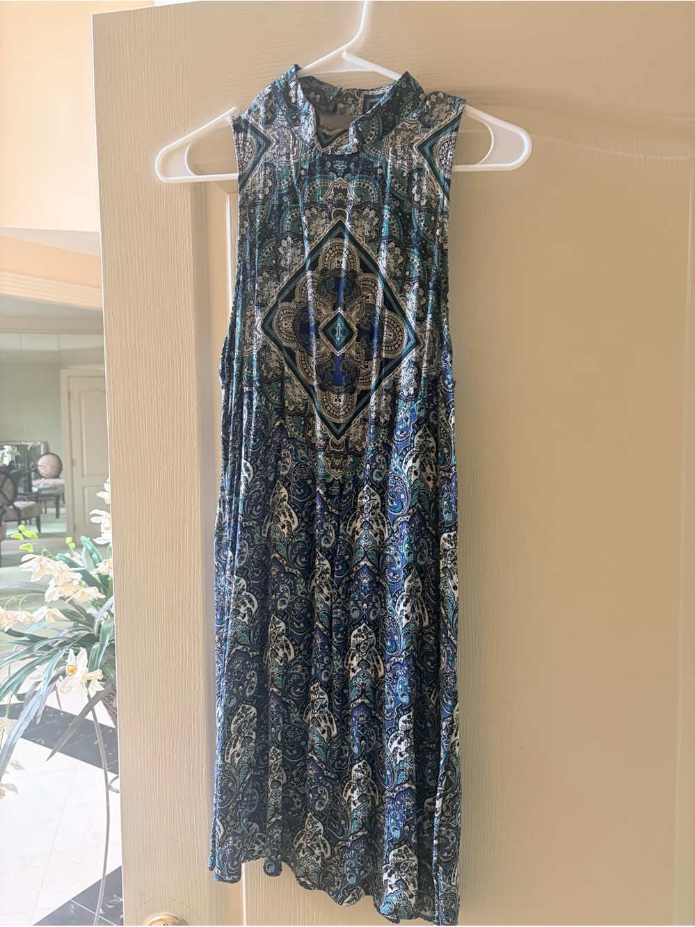 American Eagle Sleeveless mock neck Blue/green Paisley Dress -Size S